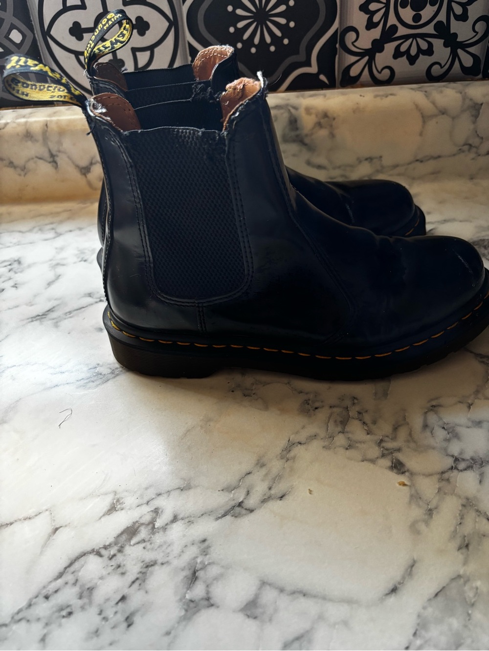 Dr. Martens Black Leather Chelsea Boots with Yellow Stitching